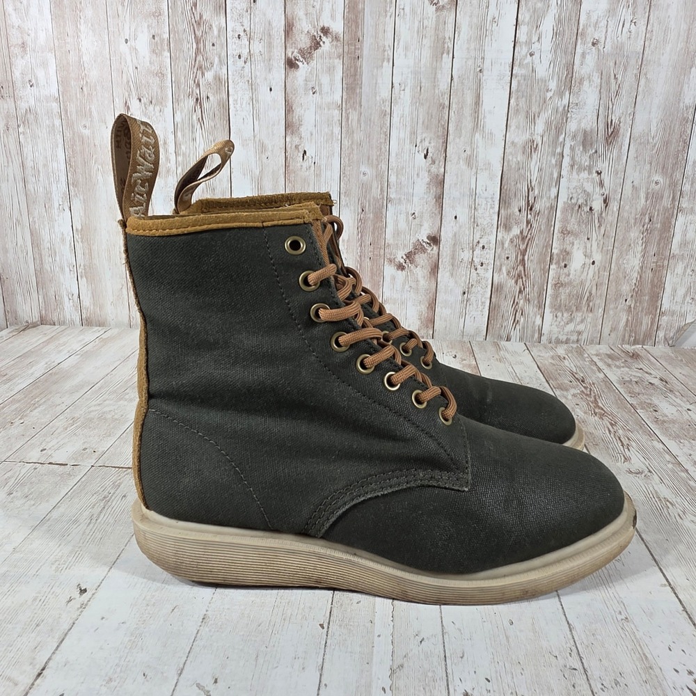 Dr. Martens Whiton Olive Green Canvas Suede Ankle Boots Womens 8 Mens 7